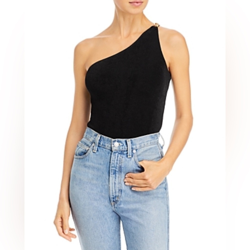 NWT FORE Womens Knit One Shoulder Top with Chain Detail Medium Stretchy​​​​​​